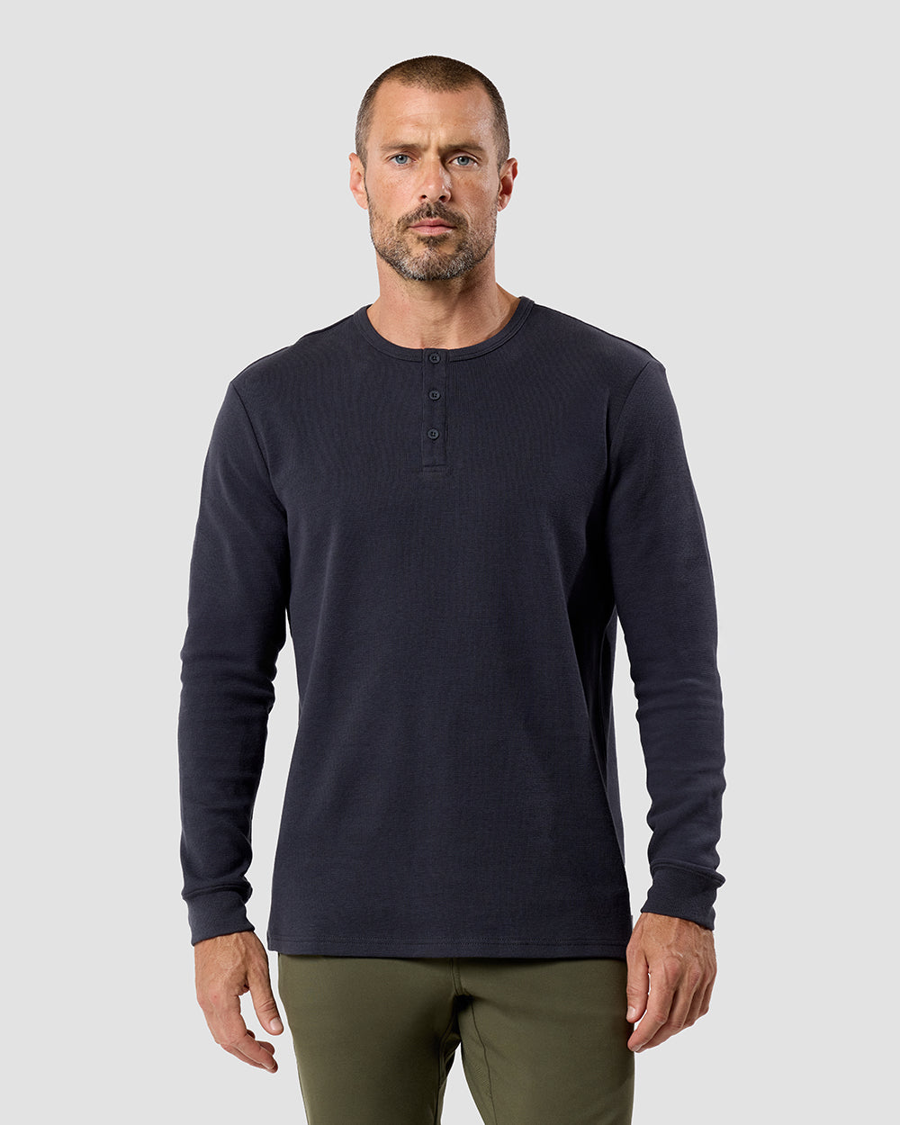 Mens Long Sleeve Waffle Knit Henley Shirt Casual Button Front Thermal Top