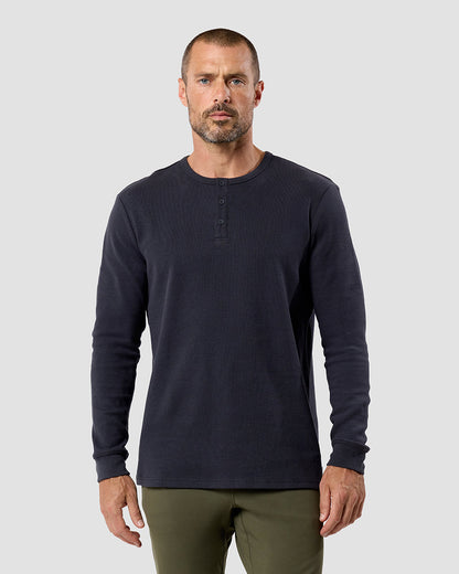Mens Long Sleeve Waffle Knit Henley Shirt Casual Button Front Thermal Top