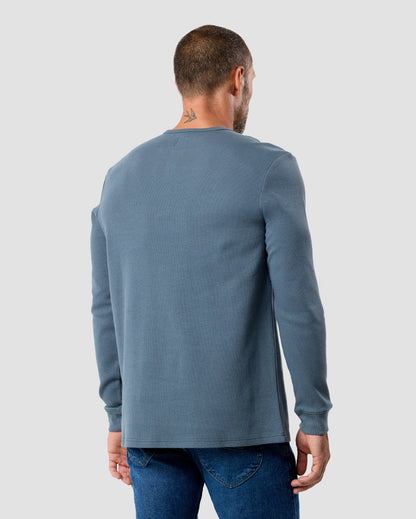 Mens Long Sleeve Waffle Knit Henley Shirt Casual Button Front Thermal Top