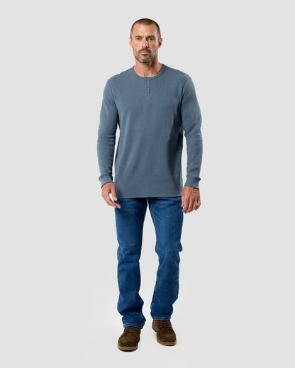 Mens Long Sleeve Waffle Knit Henley Shirt Casual Button Front Thermal Top