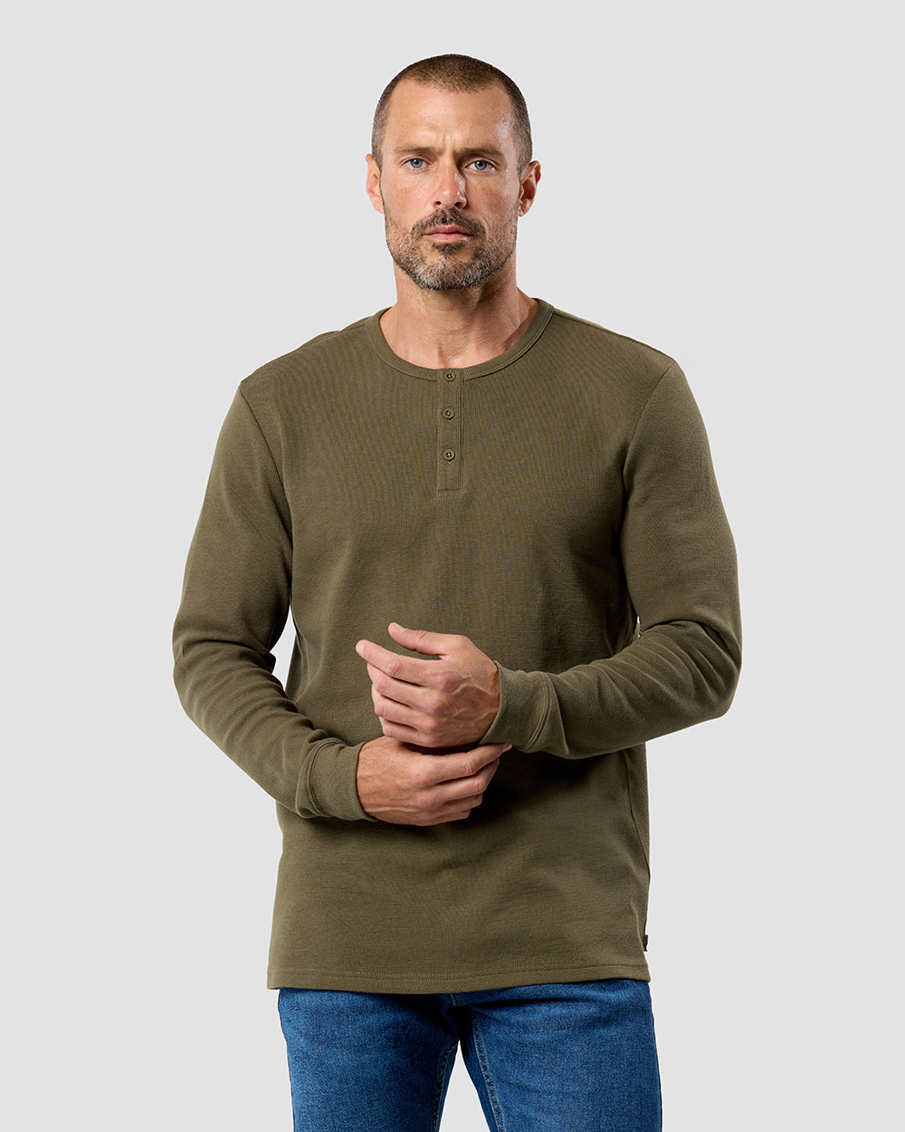 Mens Long Sleeve Waffle Knit Henley Shirt Casual Button Front Thermal Top