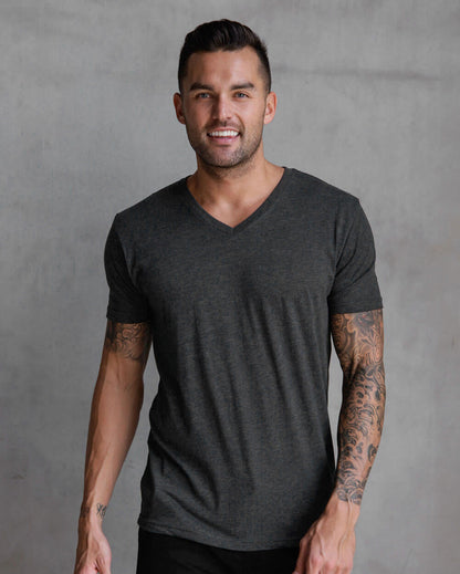 V-Neck Tee Cotton Black T-shirt for Men