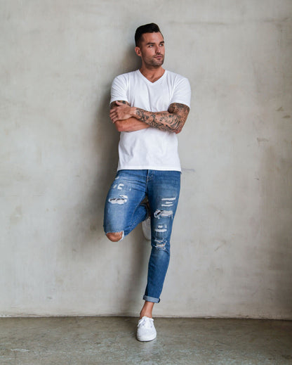 V-Neck Tee Cotton Black T-shirt for Men