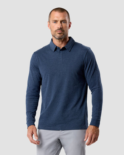 Long Sleeve Polo Shirt Sweatshirt for Men Blue