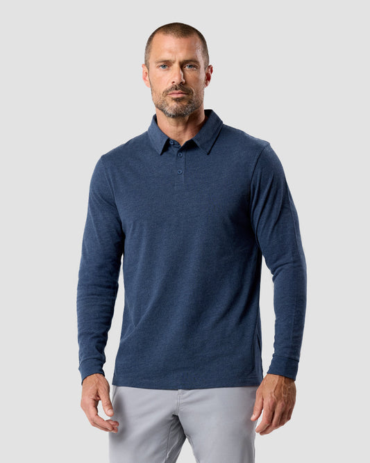 Long Sleeve Polo Shirt Sweatshirt for Men Blue