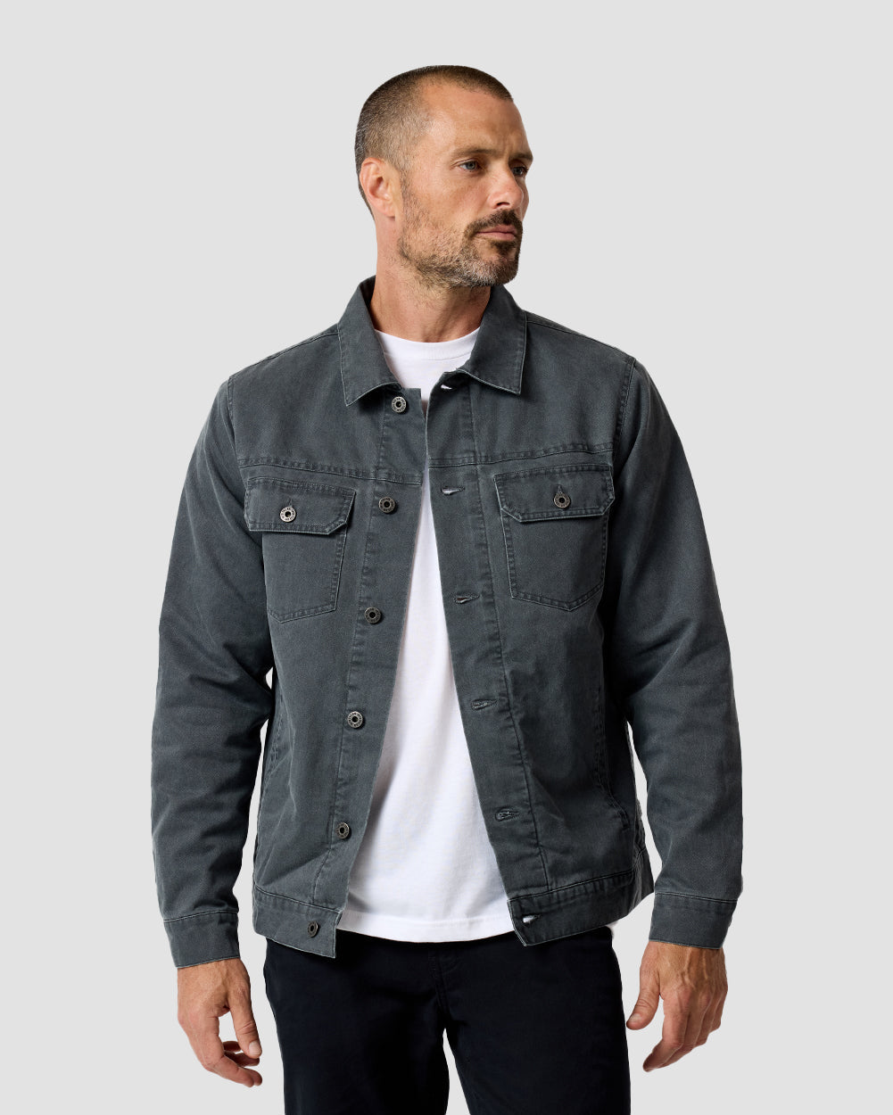 Mens Trucker Jacket Classic Fit Button Up with Chest and Side Pockets