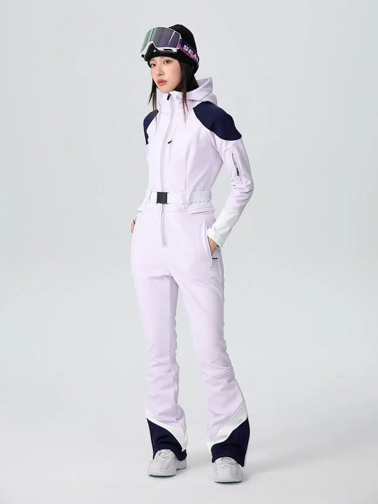 Women’s Fitted Stretch One Piece Flare Ski Jumpsuit Elegant