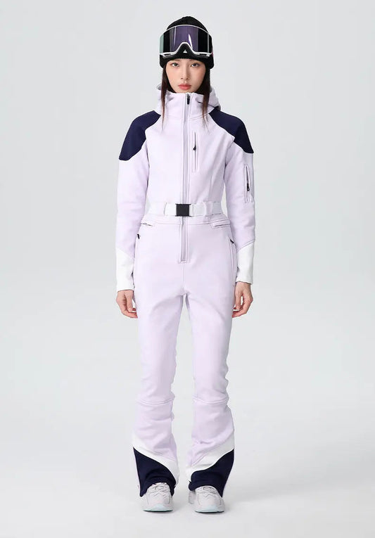 Women’s Fitted Stretch One Piece Flare Ski Jumpsuit Elegant