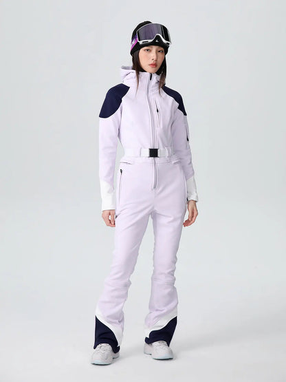 Women’s Fitted Stretch One Piece Flare Ski Jumpsuit Elegant