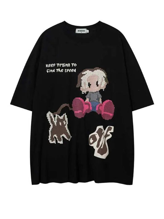 Street Life Men Cartoon Letter Graphic Tee