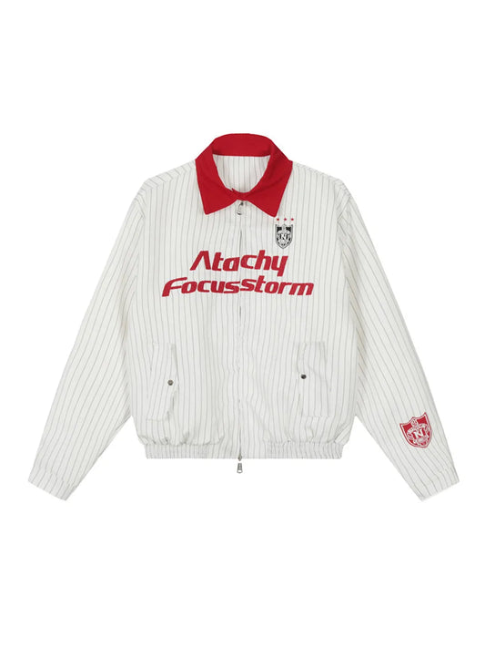 Men's Striped Letter Print Polo Jacket – Stylish & Sporty Outerwear