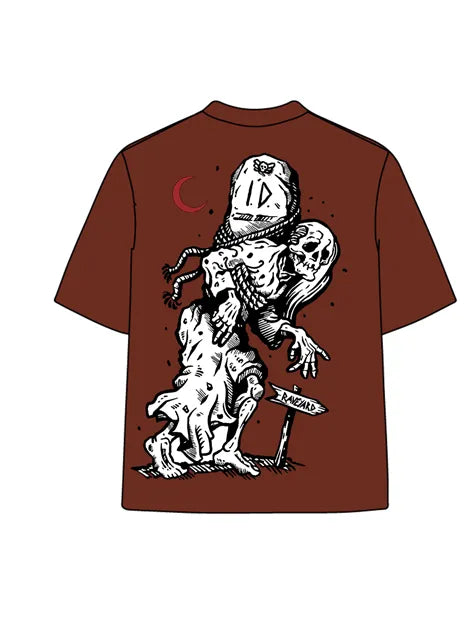 270g Front Logo Back Skull Printed Wash Old Cotton T-shirt