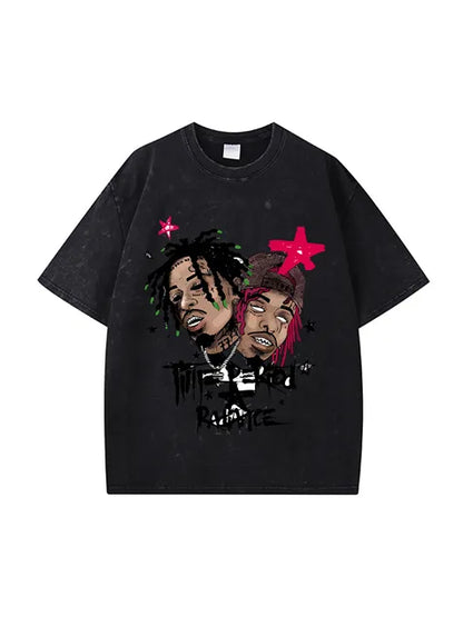 270g Cotton Cartoon Hip-hop Rap God Wash T-shirt