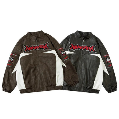 Letter & Racing Car Printed Faux Leather Jacket for Men