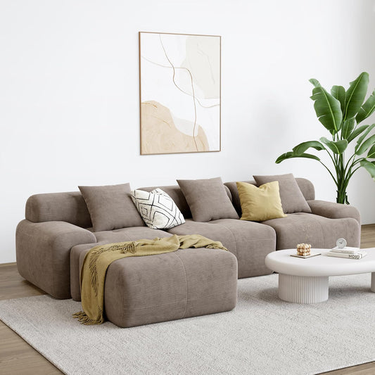 118 Inch L Shaped Modular Sofa with Ottoman Corduroy Beige