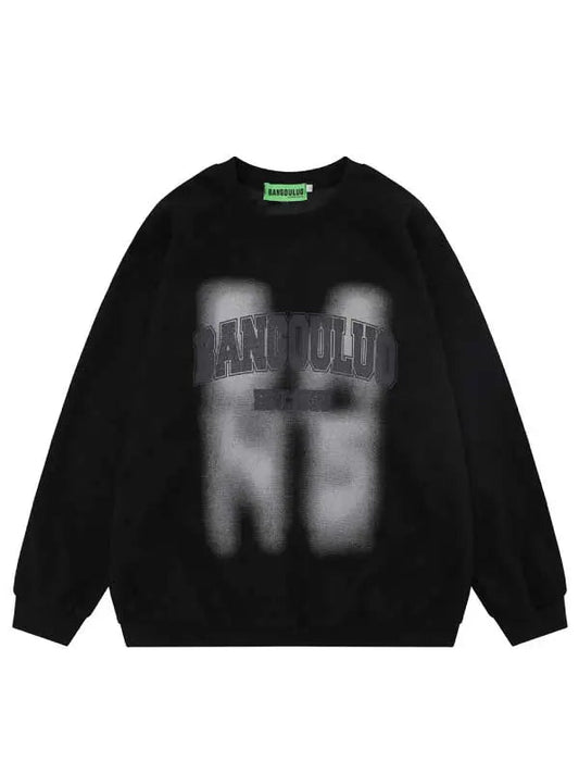 Women's Leisure Letter Washed Crew Neck Sweatshirt