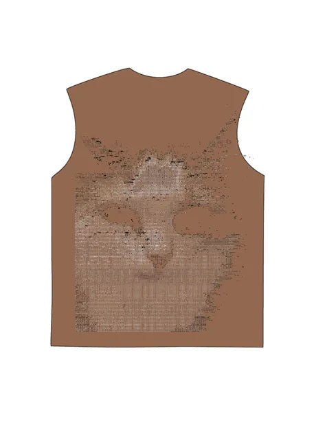 230g Electric Wave Kitty Printed Wash Old Sleeveless T-shirt