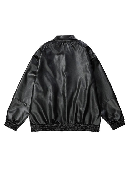Letter Printed Faux Leather Jacket for Men