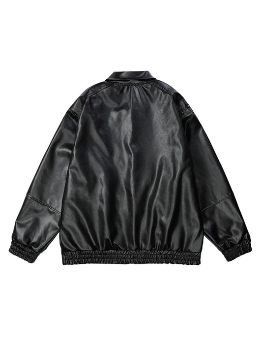 Letter Printed Faux Leather Jacket for Men