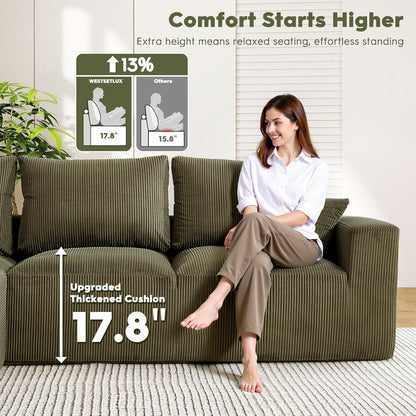 108 Inch Corduroy Cloud Sectional Sofa with Chaise Green