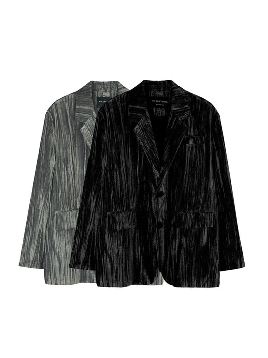 Party Men's Fitted Casual Print Color Block Decor Velvet Collar Long Sleeve Blazer Jacket, Suitable For Office