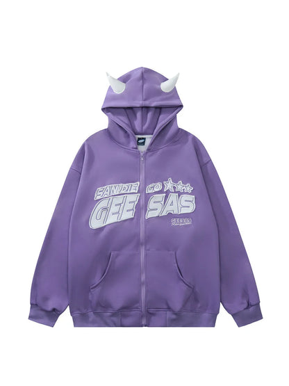 Hoodie Sweatshirt With Demon Horn Design For Women