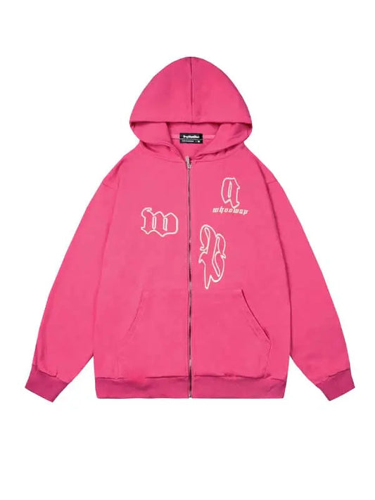 Girl's Letter Graphic Zip Up Hoodie