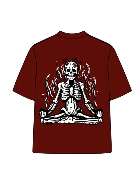 270g Skull Meditation Calm Down Printed Wash Old T-shirt
