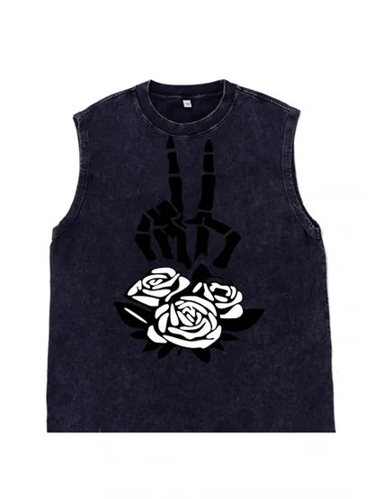 230g Rose Expensive Cotton Wash Old Sleeveless T-shirt for Mom