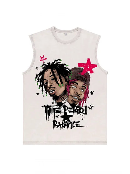 230g Cotton Hip-hop Rap God Wash Old Sleeveless T-shirt