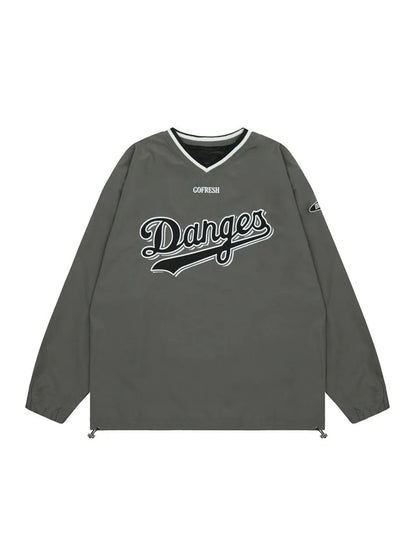 Letter Embroidered V-neck Baseball Sweatshirt for Women