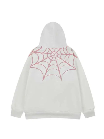 Spider Web Print Full Zip Up Hoodie