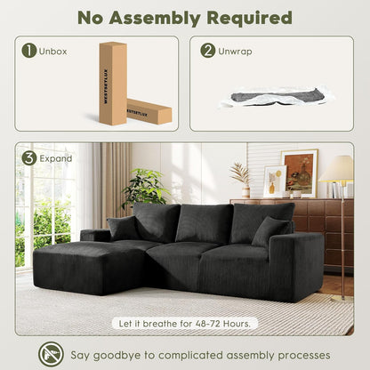 108 Inch Corduroy Cloud Sectional Sofa with Chaise Green