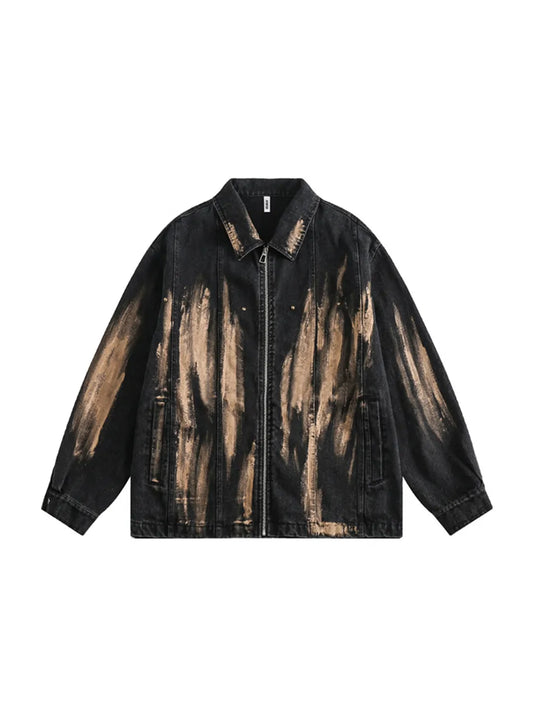 Loose Fit Men's Denim Jacket Dark Cotton Jacket, Party Grunge Rapper