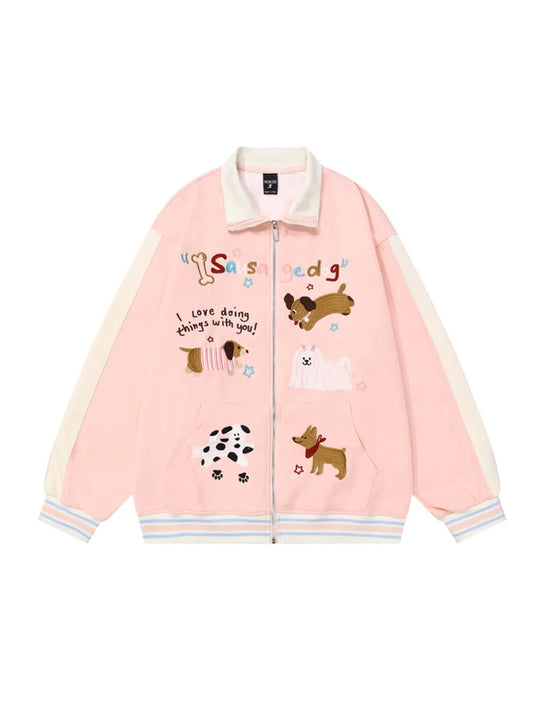 Young Girl' Cute Embroidery  Puppy  Jacket  Autumn Winter for Women