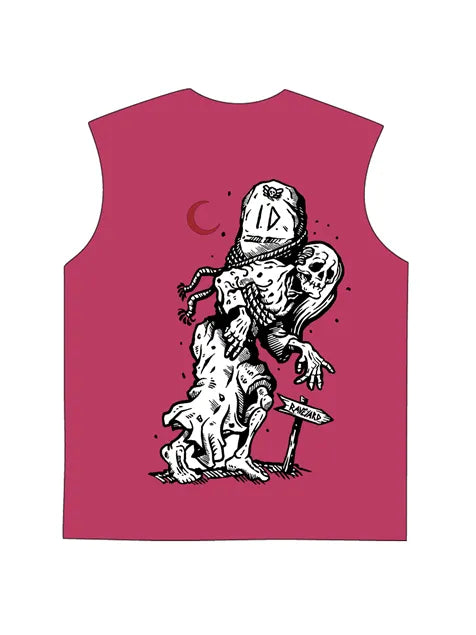 230g Vintage Skull Printed Wash Old Sleeveless T-shirt
