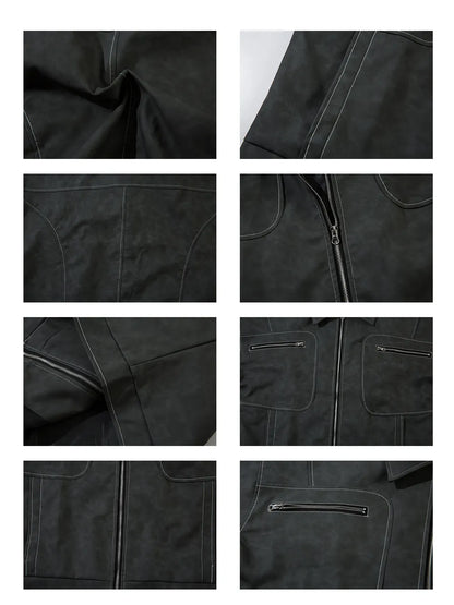 Vintage  Zip-up Lapel PU Leather Jacket
