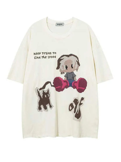 Street Life Men Cartoon Letter Graphic Tee