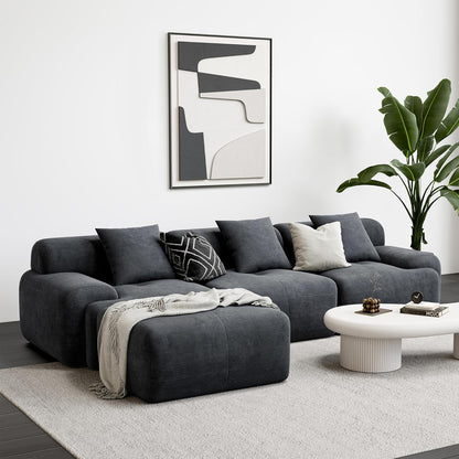 118" L-Shaped Corduroy Modular Sofa with Ottoman