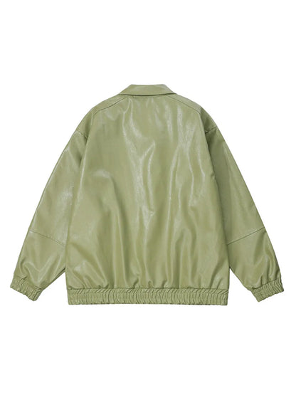 Letter Printed Faux Leather Jacket for Men