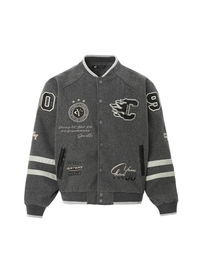 Women's Color Block 3D Embroidery And Patchwork Elements Design Baseball Jacket