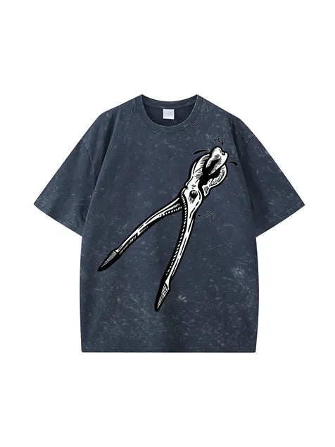 270g Bone Purple Back Santa Printed Cotton Printed Wash Old T-shirt
