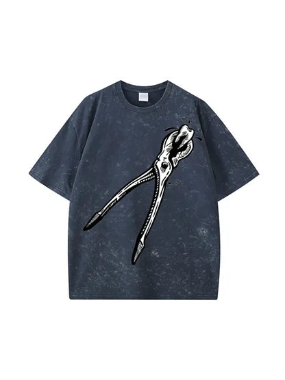270g Bone Purple Back Santa Printed Cotton Printed Wash Old T-shirt