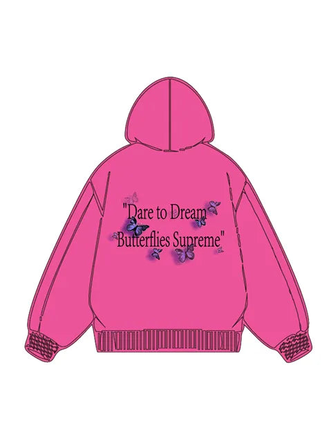 360g Butterflies Back Letter Printed Wash Old Cotton Hoodie