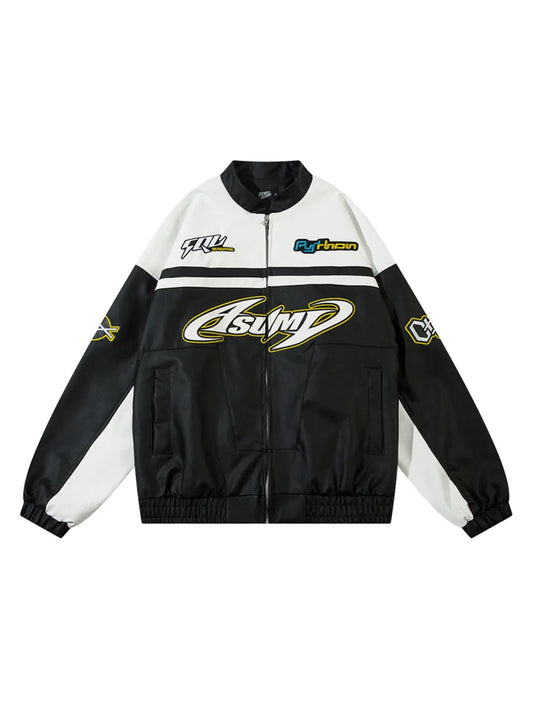 PU Leather Jacket Embroidery Motorcycle Jacket