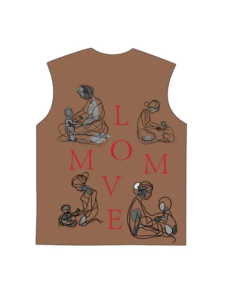 230g Cotton Love Mom Back Printed Wash Old Sleeveless T-shirt for Mom
