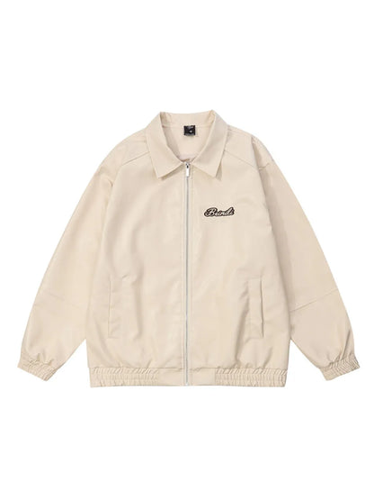 Letter Printed Faux Leather Jacket for Men