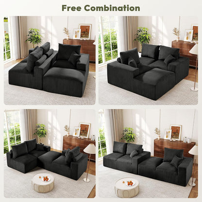 108 Inch Corduroy Cloud Sectional Sofa with Chaise Green