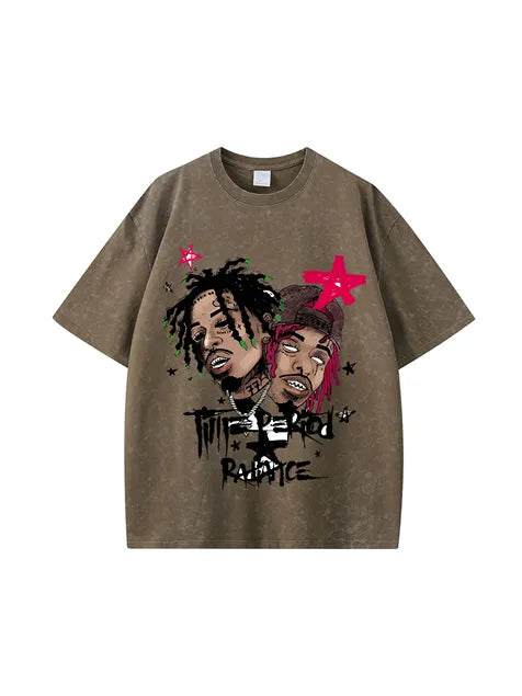 270g Cotton Cartoon Hip-hop Rap God Wash T-shirt