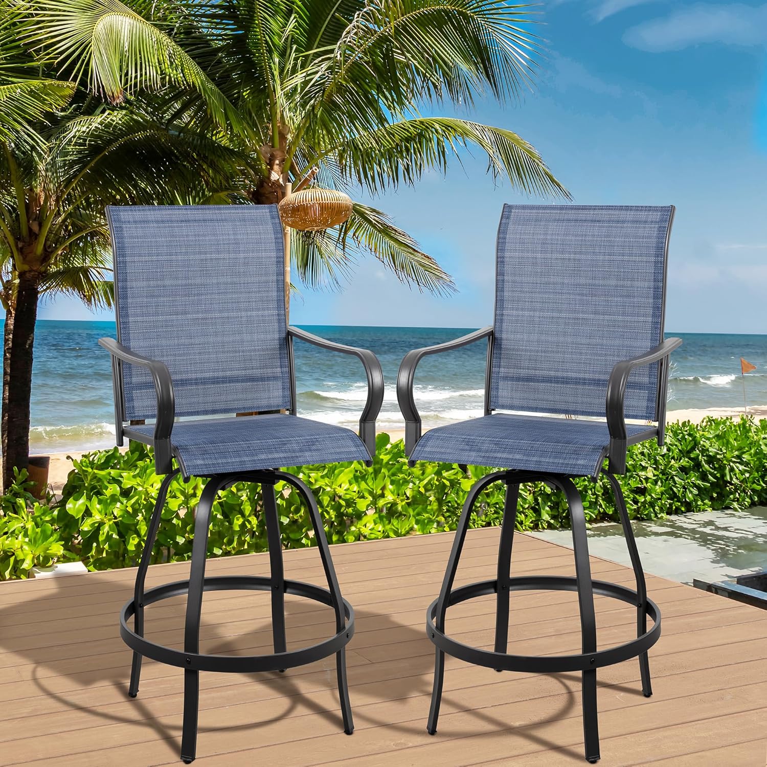 2 Piece Outdoor Patio Swivel Bar Chairs